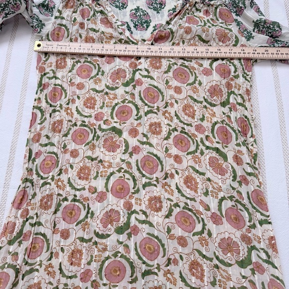 Zara XS 100% Cotton Boho Tiered Floral Midi Dress 3/4 Sleeve - Picture 4 of 5